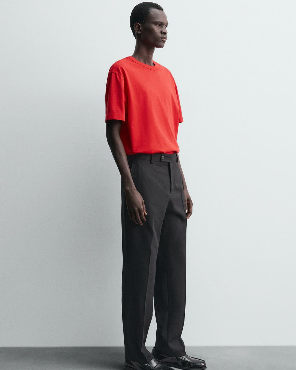 Zara Red Relaxed Fit Binded T-shirt