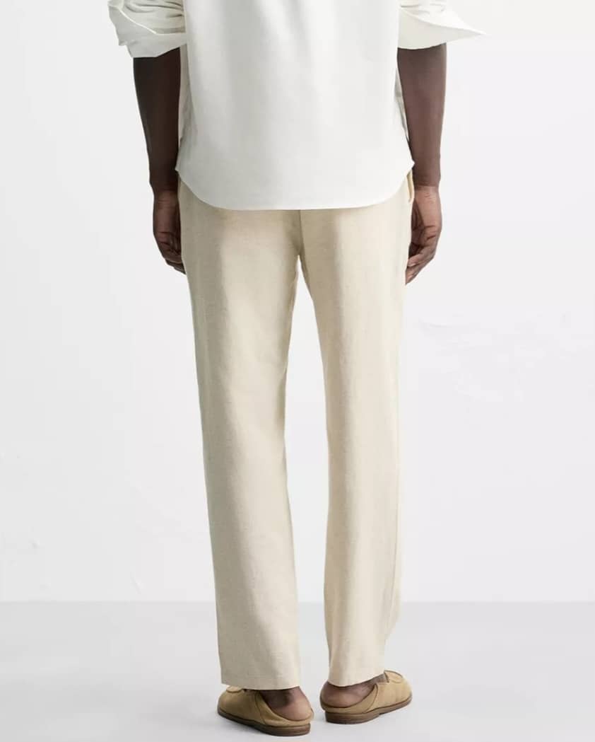 Zara Relaxed Fit Linen Trousers (Beige)