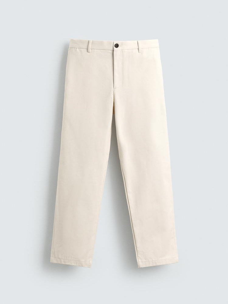 Zara Regular Fit Textured Pants in Beige
