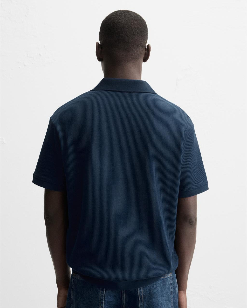Zara Navy Textured Polo Shirt