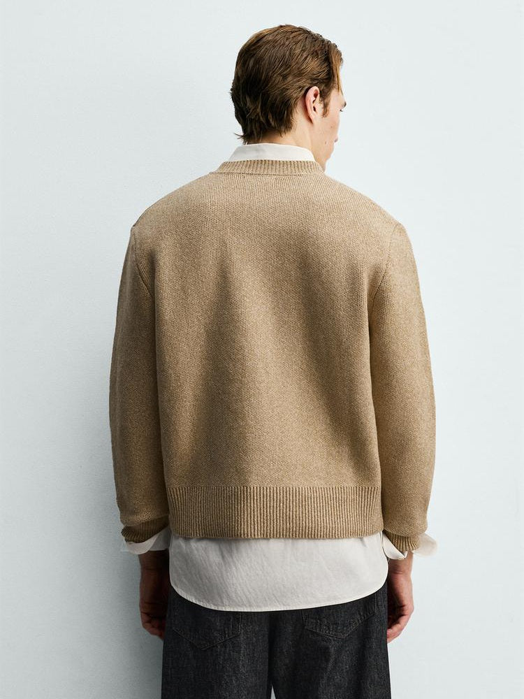 Zara Textured Relaxed Fit Cardigan In Beige