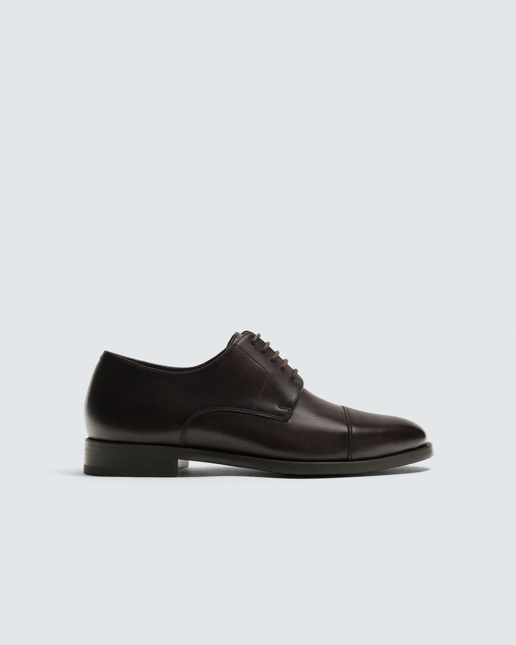 Zara Derby Leather Shoes in Coffee Brown
