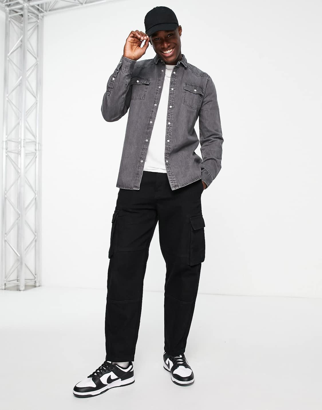 New Look Regular Fit Western Denim Shirt in Grey