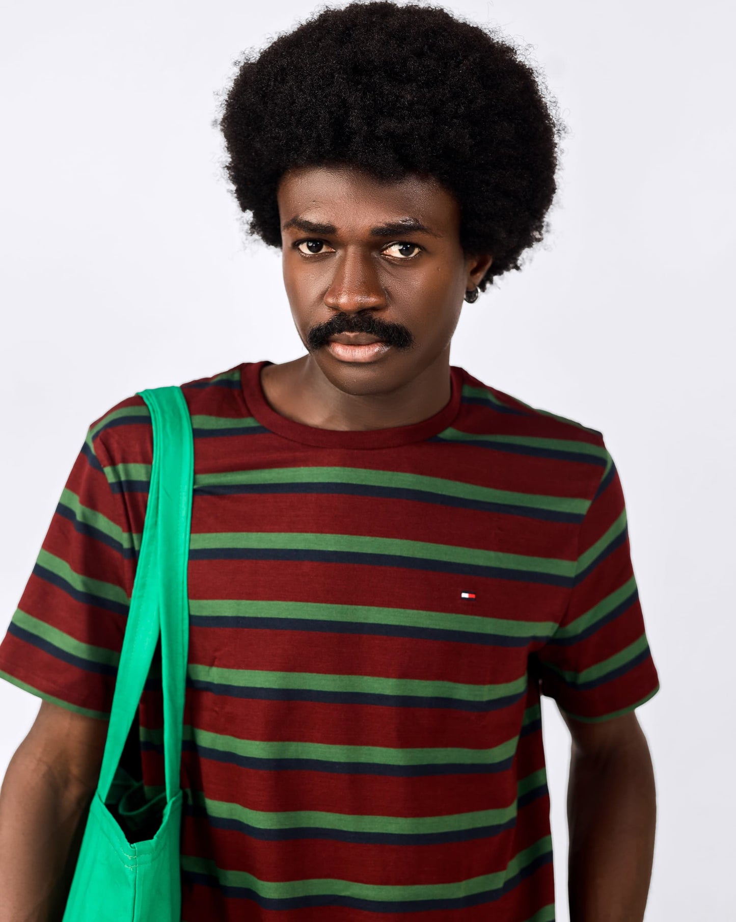 Tommy Hilfiger Red and Green Striped T-shirt