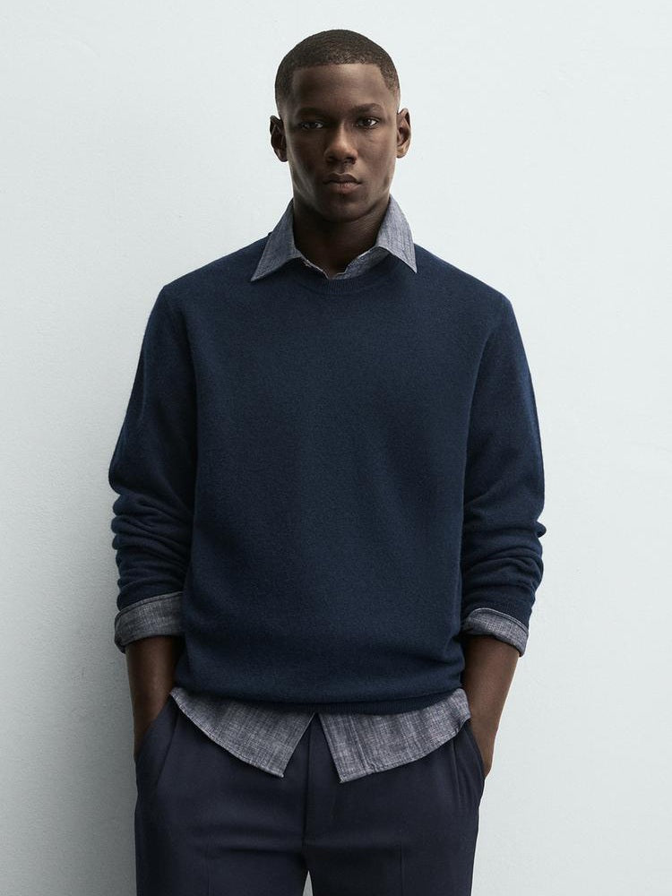 Zara Regular Fit Wool Blend Sweater In Navy