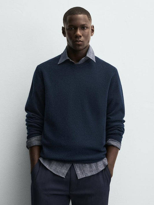 Zara Regular Fit Wool Blend Sweater In Navy