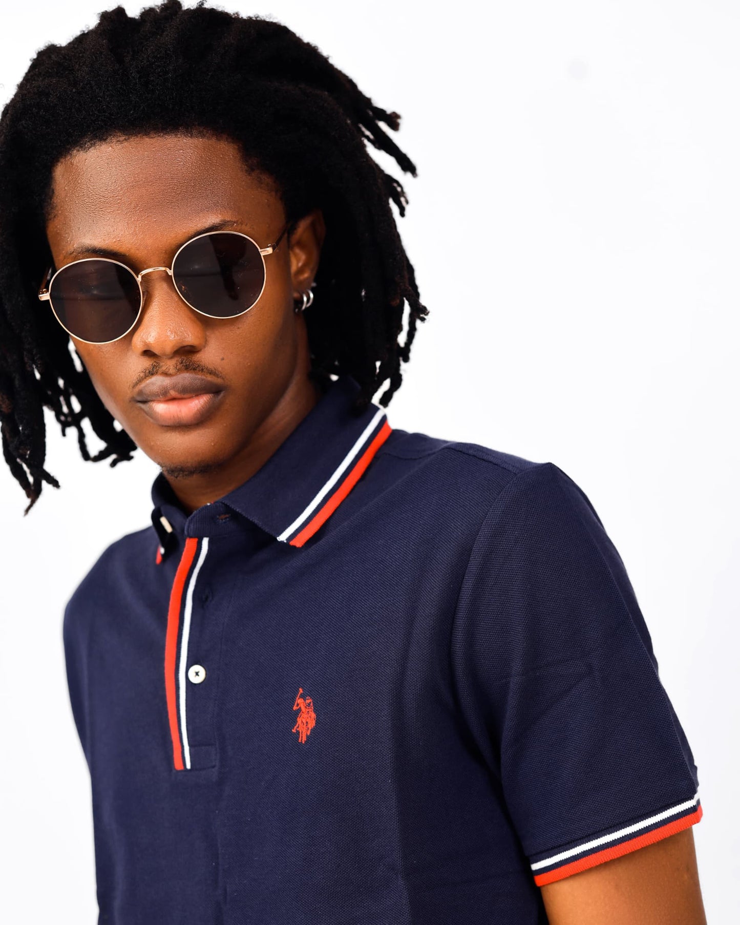 Navy Tipped Pique Cotton Polo Shirt