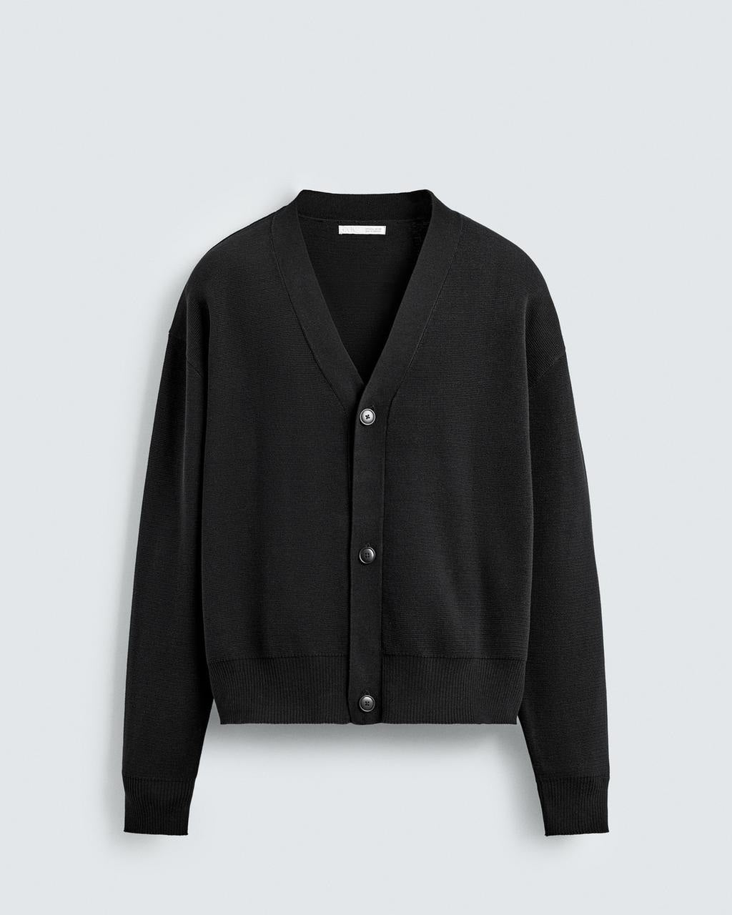 Zara Black Textured Cotton Cardigan