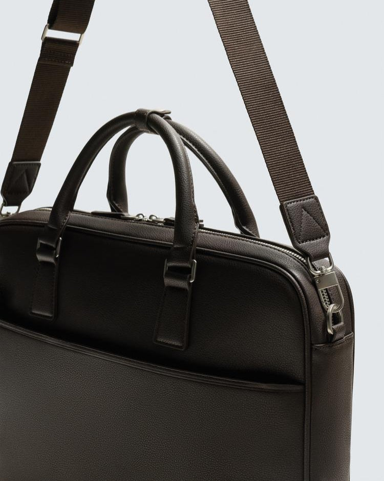 Zara Brown Textured Briefcase