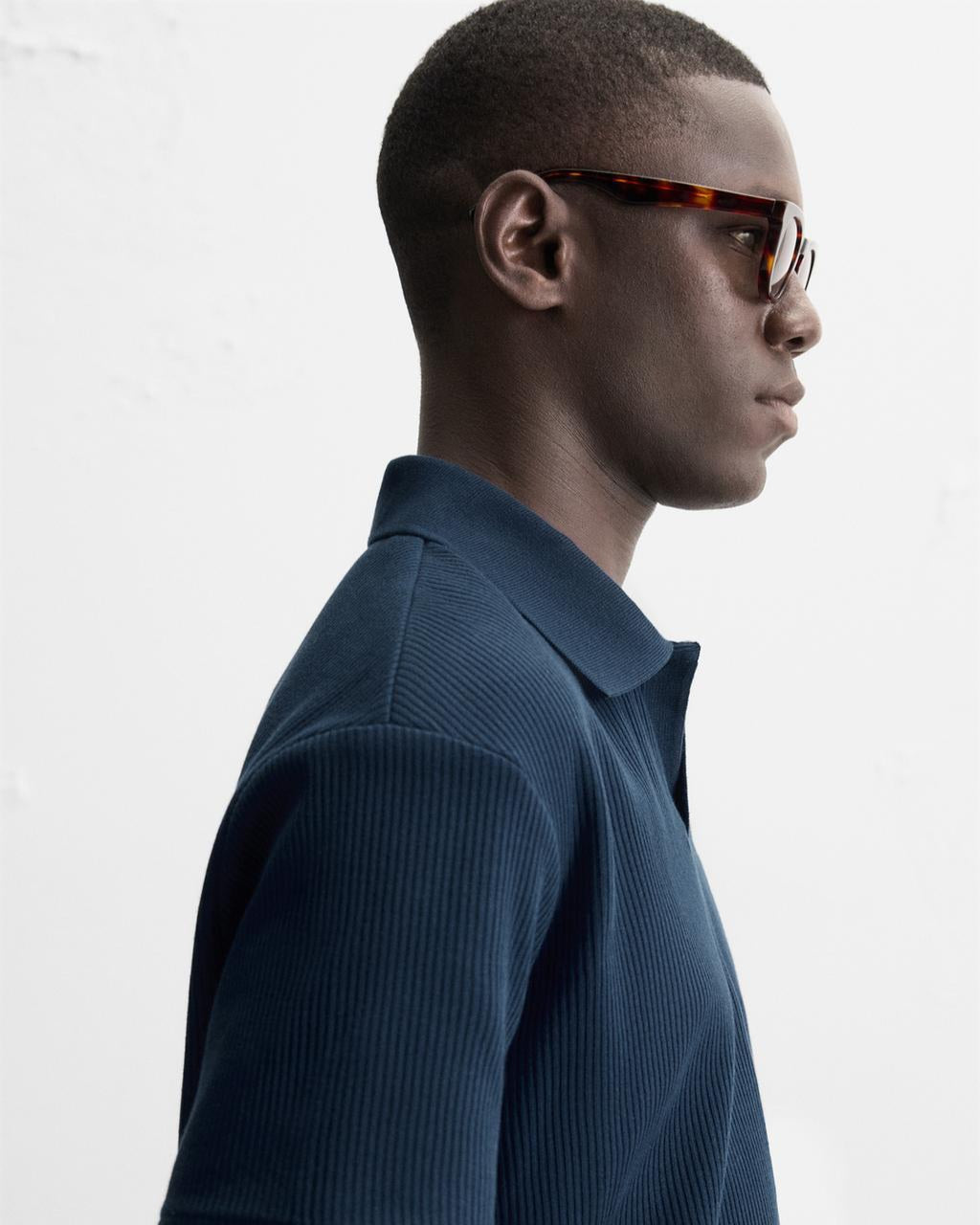 Zara Navy Textured Polo Shirt