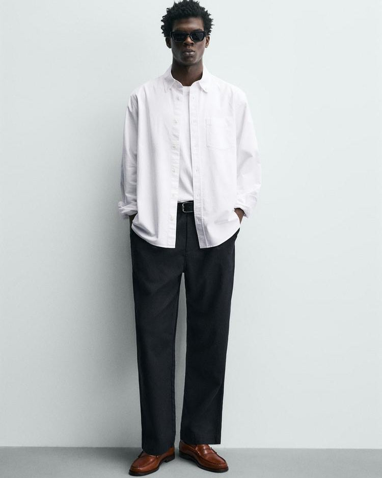 Zara White Textured Oxford Shirt