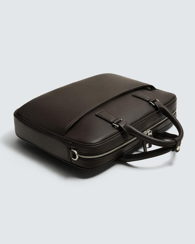Zara Brown Textured Briefcase