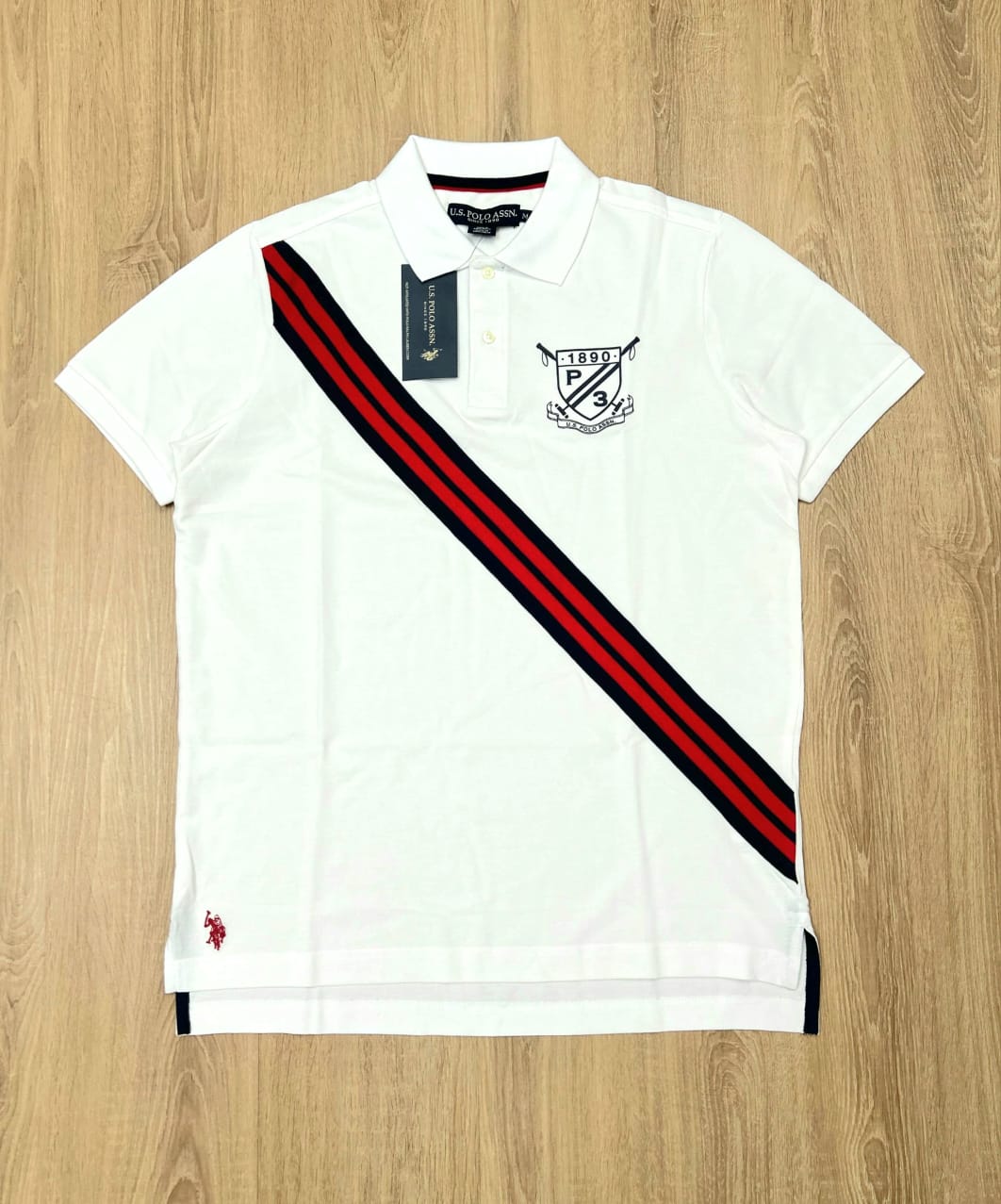 White Pique Polo With a Diagonal Sash