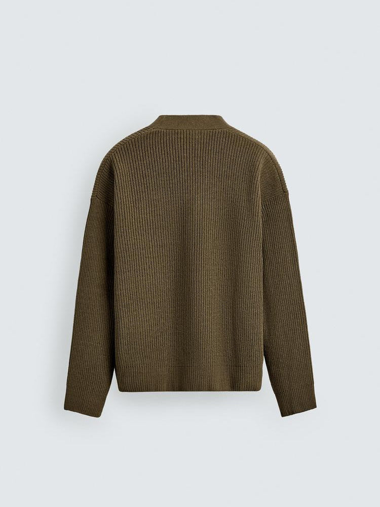 Zara Textured Relaxed Fit Cardigan in Khaki