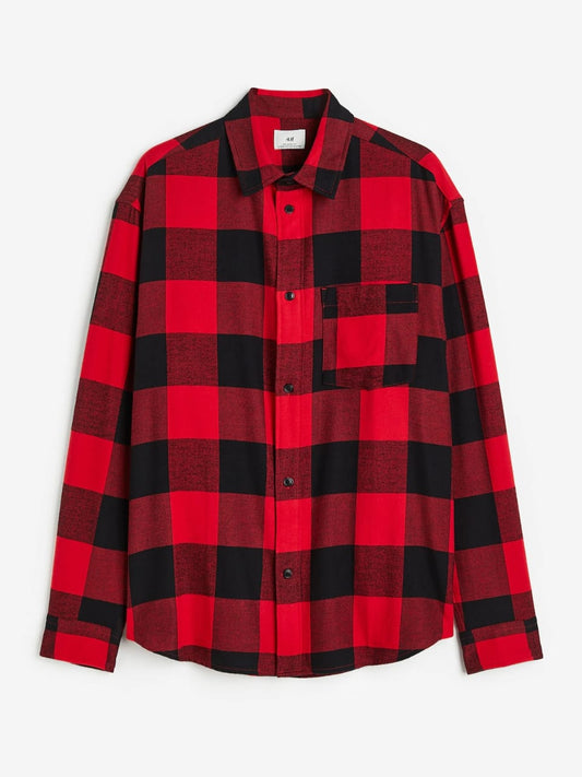 H & M Relaxed Fit Checked Flannel Overshirt