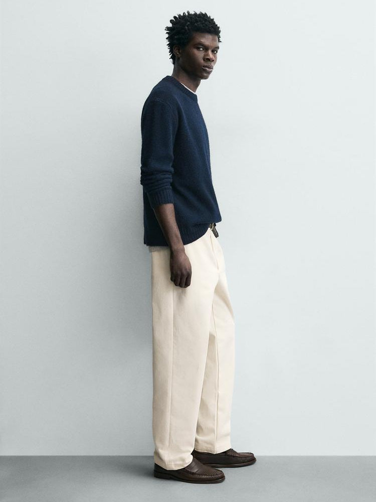 Zara Regular Fit Textured Pants in Beige