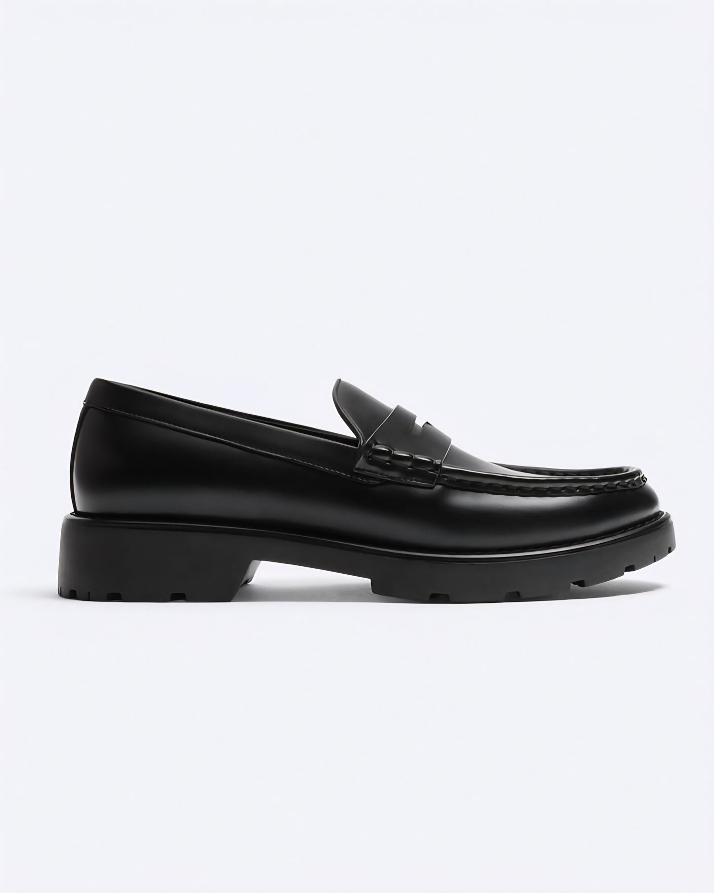 Zara Black Leather Track Sole Loafers