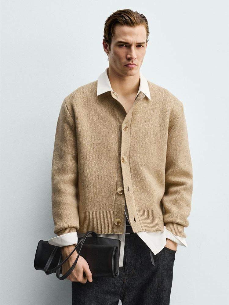 Zara Textured Relaxed Fit Cardigan In Beige