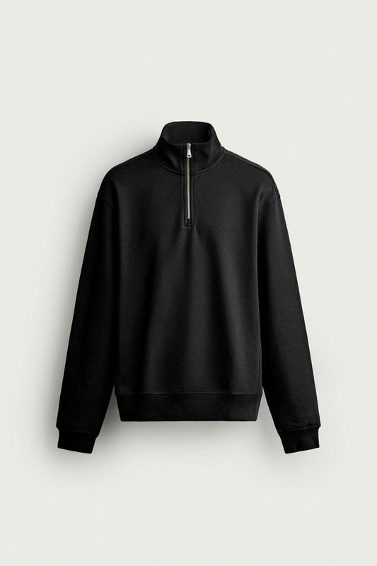 Zara Relaxed Fit Quater-Zip Sweatshirt  In Black