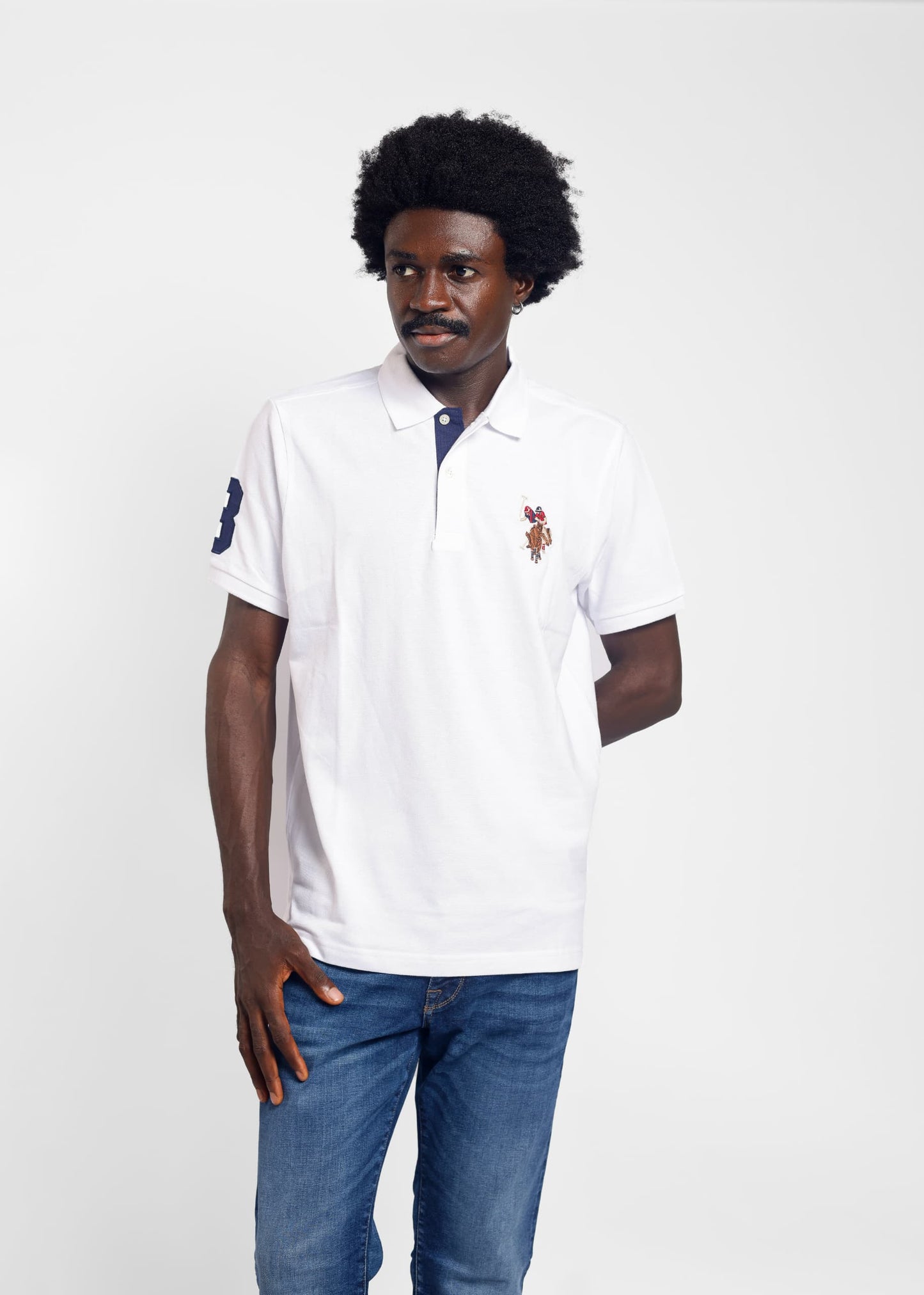 Multi-Color Logo Solid Pique Polo Shirt