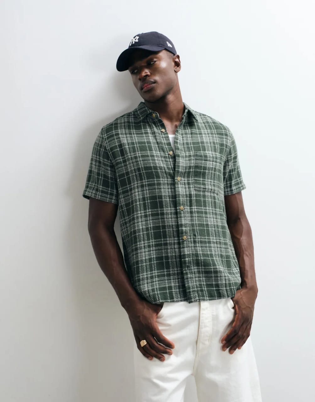 Asos Regular Fit Textured Plaid Shirt In Dark Green