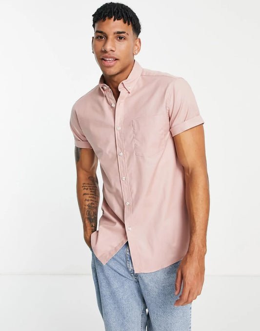 Topman Oxford Pink Short Sleeve Shirt