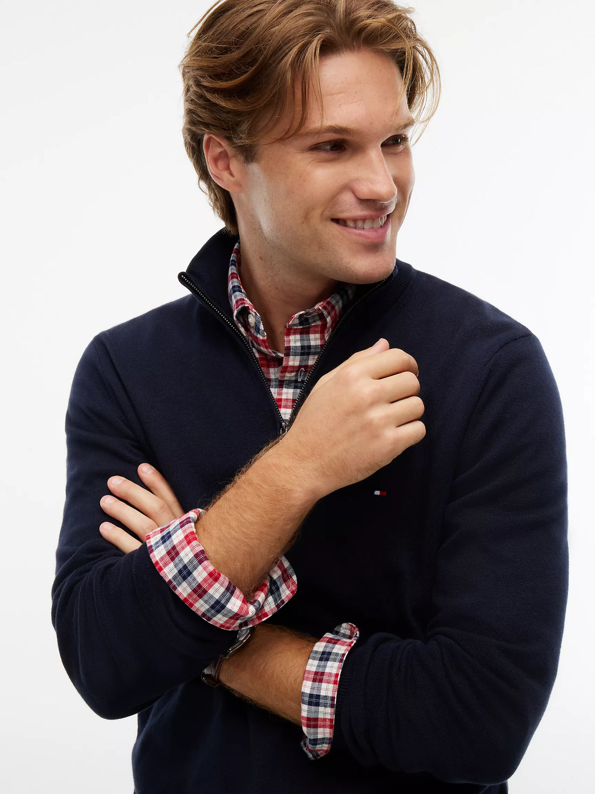 Tommy Hilfiger Regular Fit Quater-Zip Mock Neck Sweater in Navy