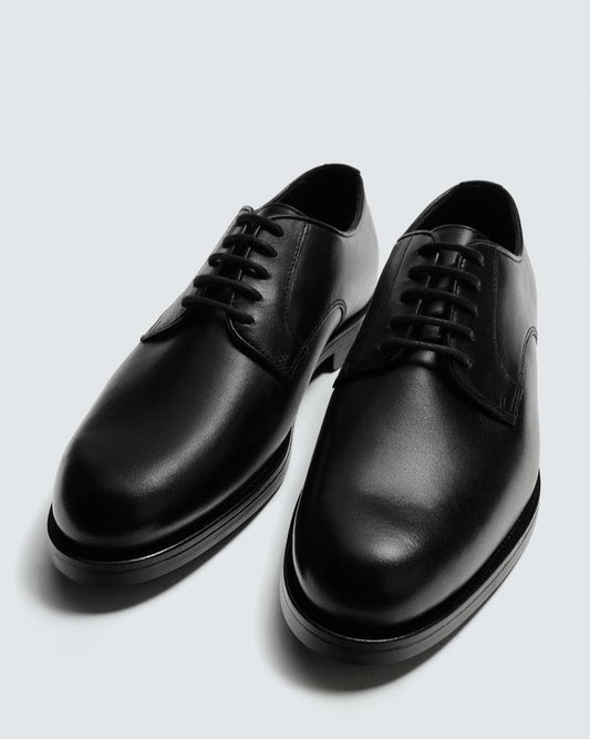 Zara Black Leather Derby Shoes