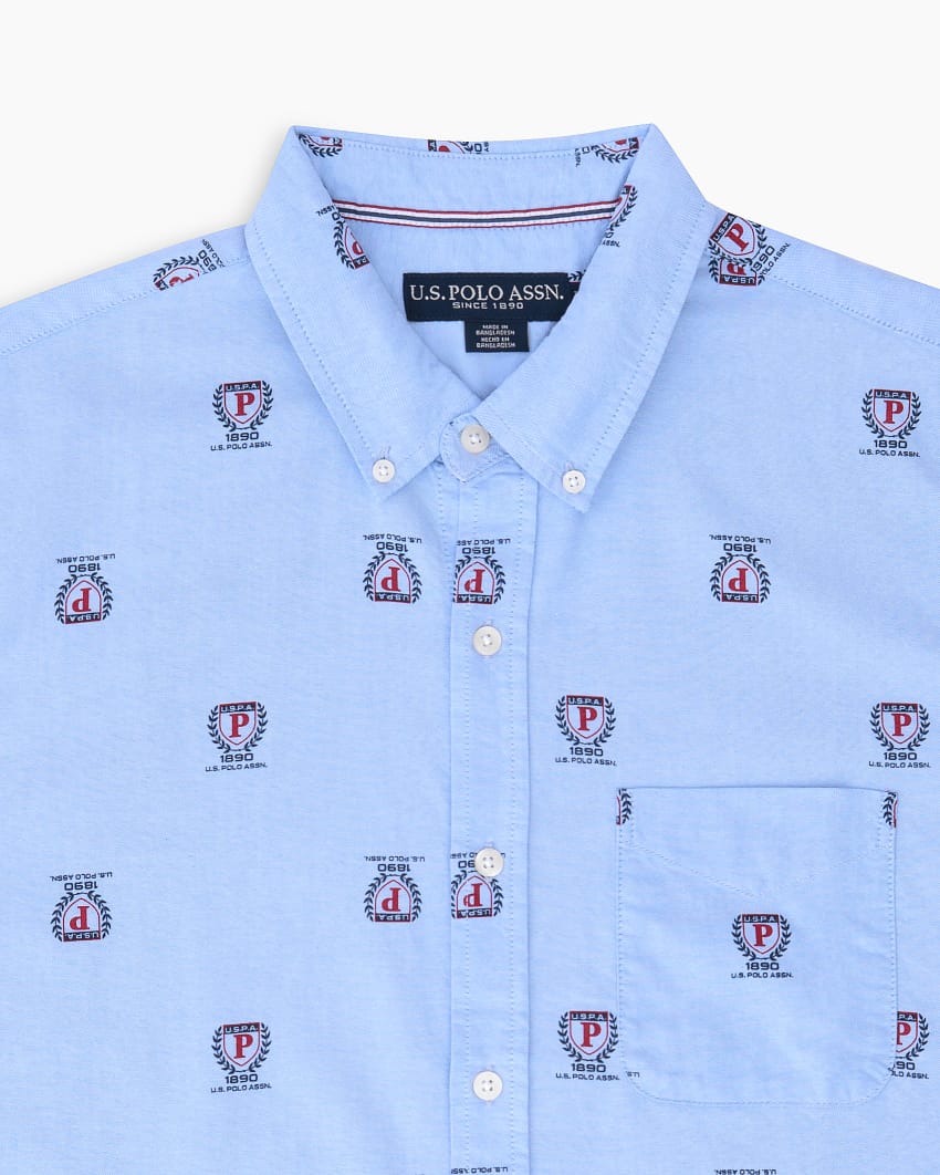 Us Polo Regular Fit All Over Crest Print Oxford Cotton Shirt