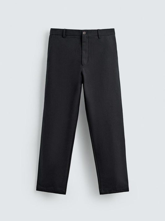 Zara Regular Fit Textured Pants in Navy