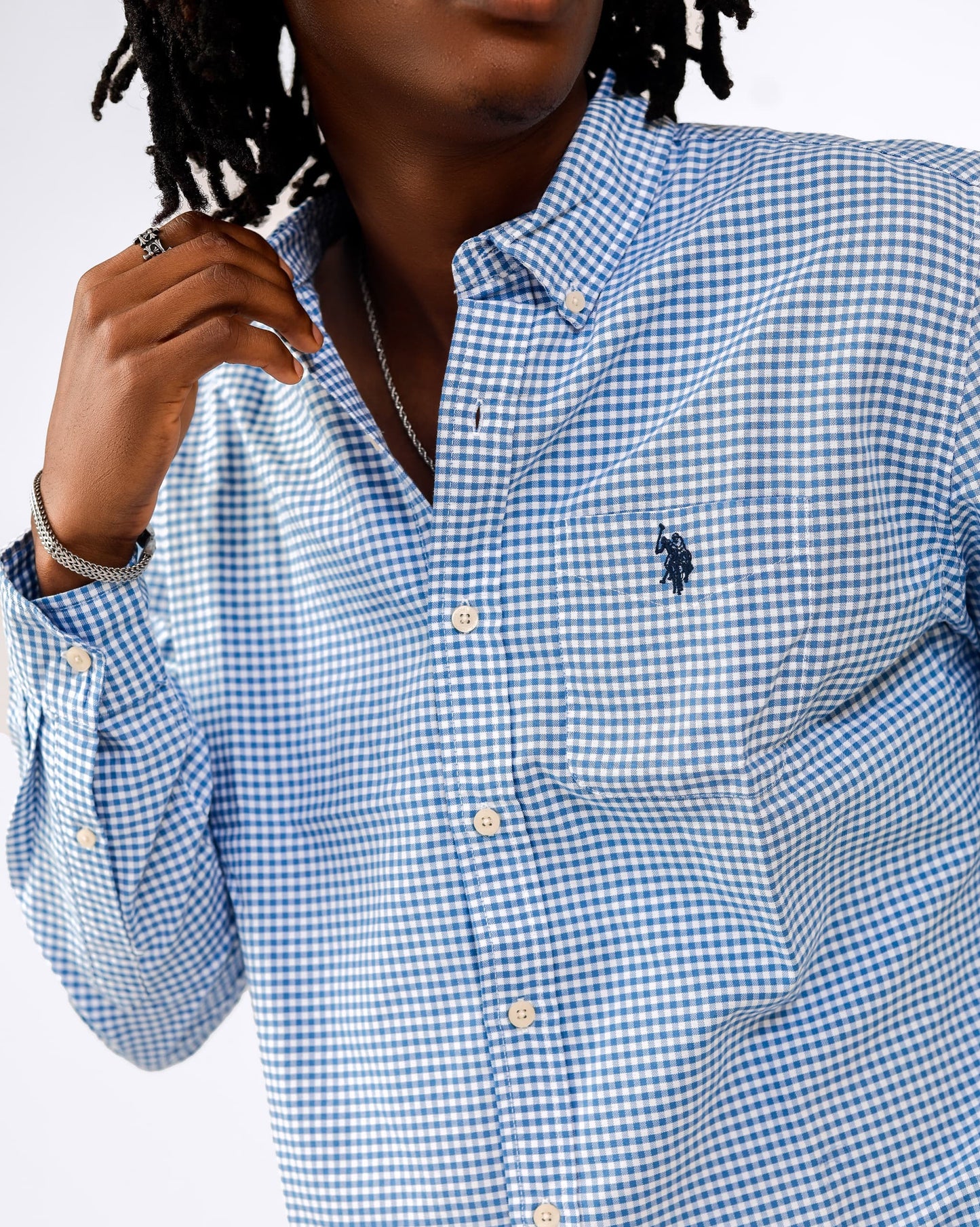 Regular Fit Light Blue Oxford Cotton Check Shirt