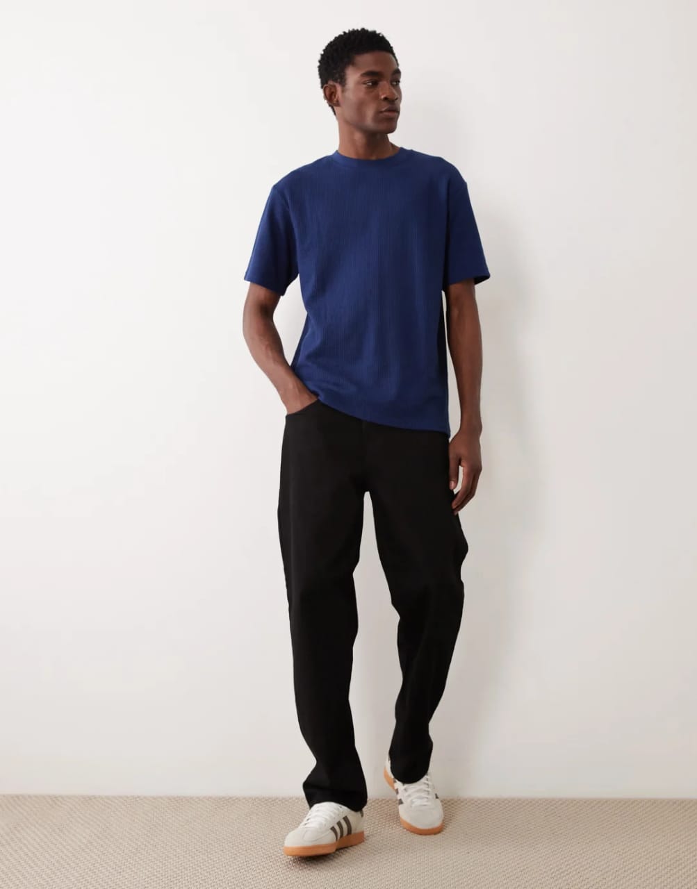 Regular Fit Navy Heavyweight Textured T-shirt