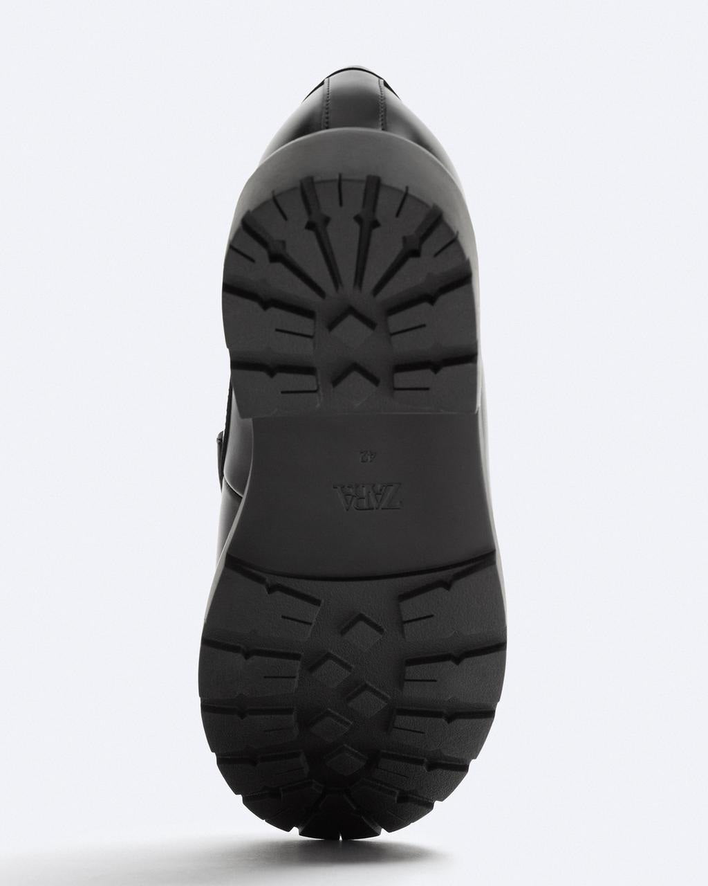 Zara Black Leather Track Sole Loafers