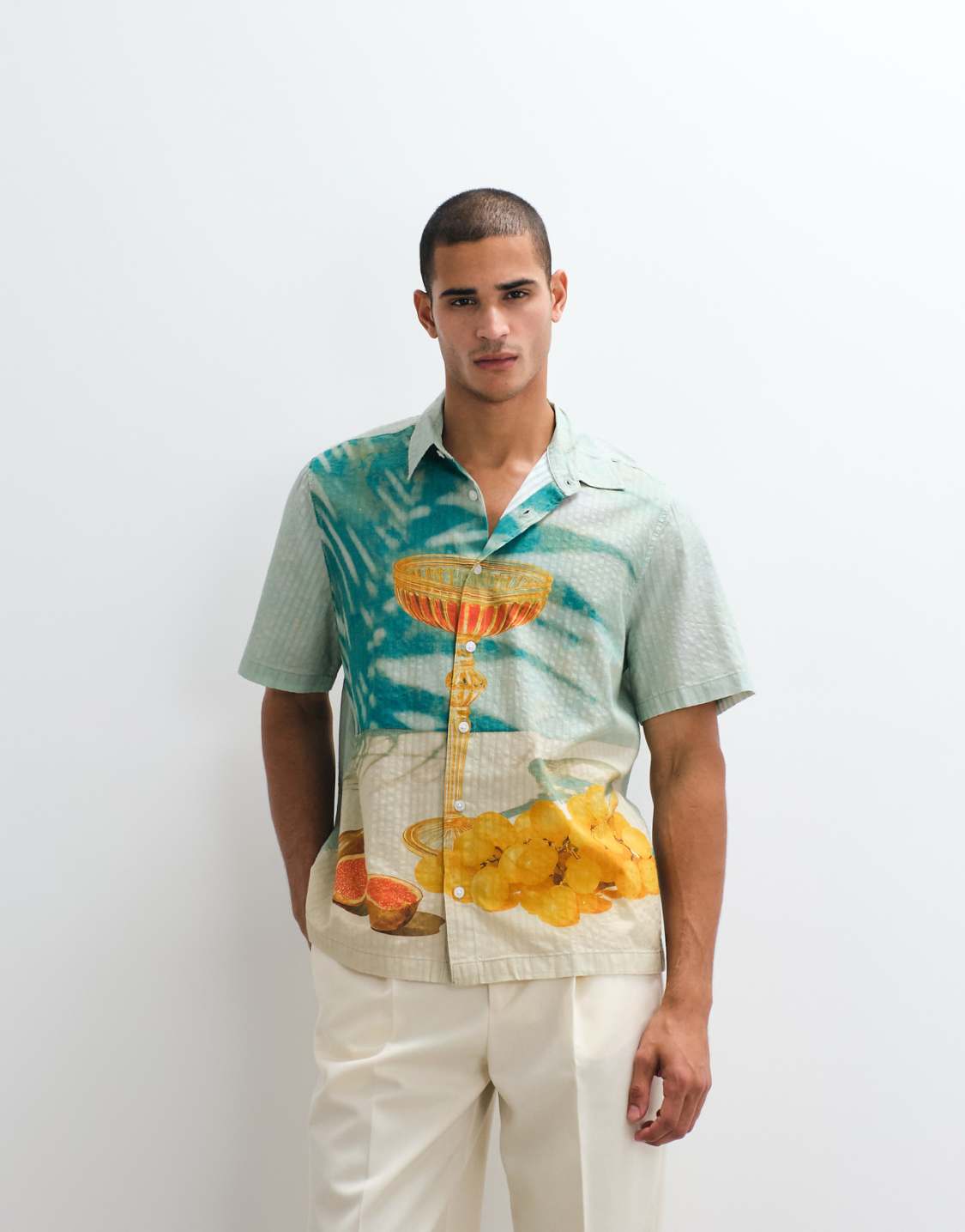 Asos Relaxed Fit Seersucker Shirt With Placement Print
