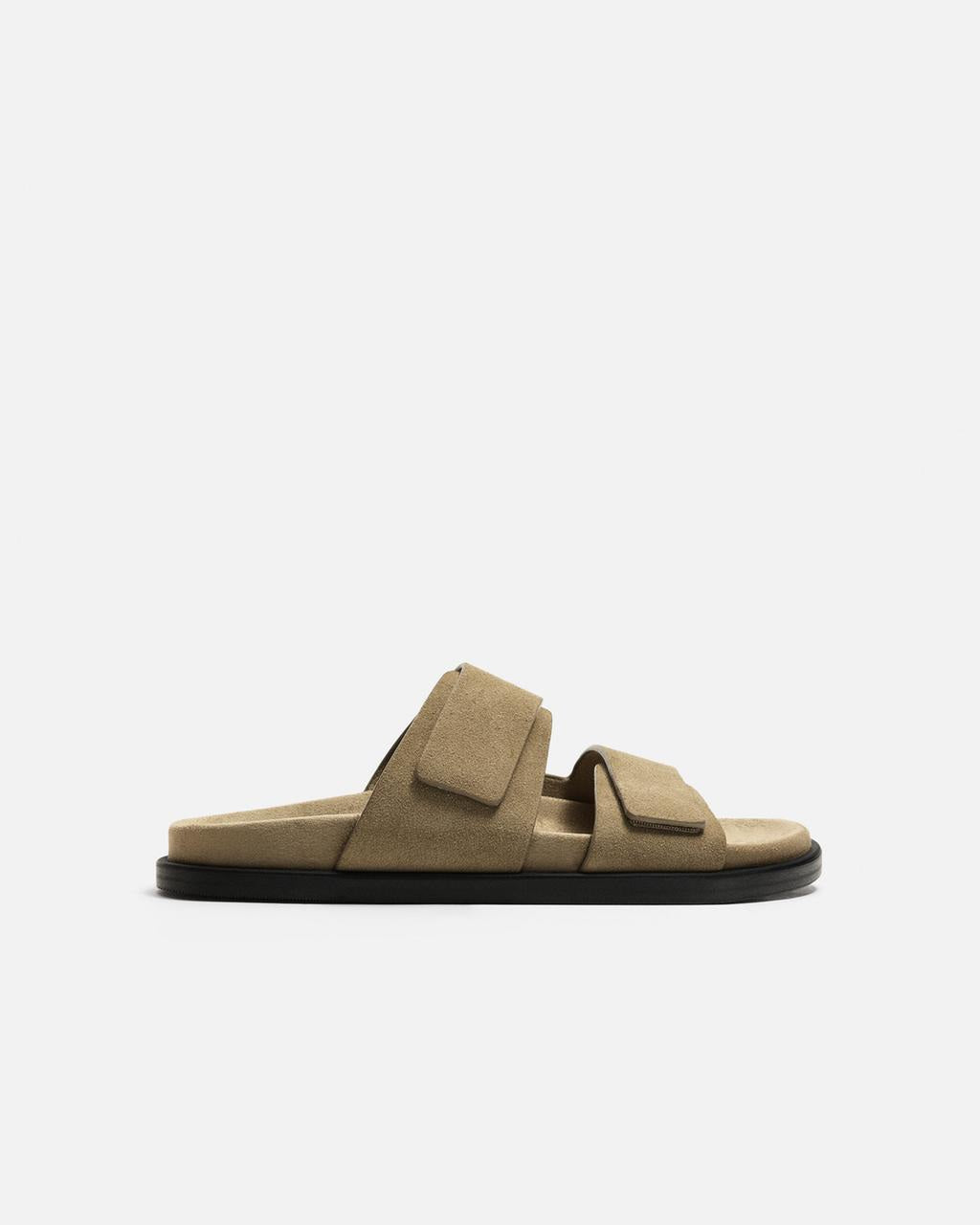 Zara Brown Double Strap Leather Sandals