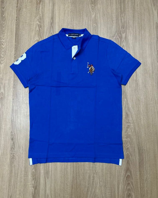 Regular Fit Pique Blue Big Logo Polo Shirt