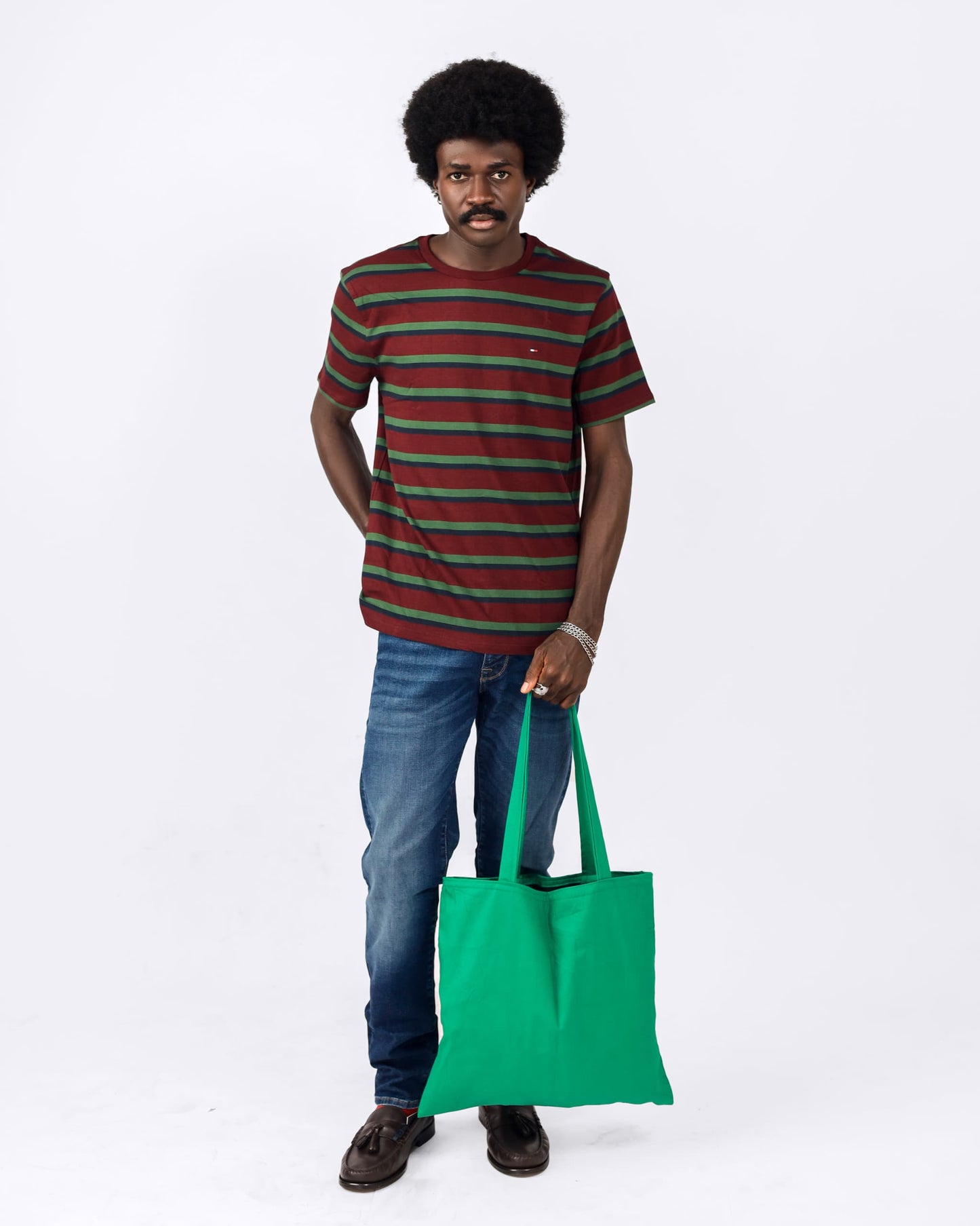 Tommy Hilfiger Red and Green Striped T-shirt