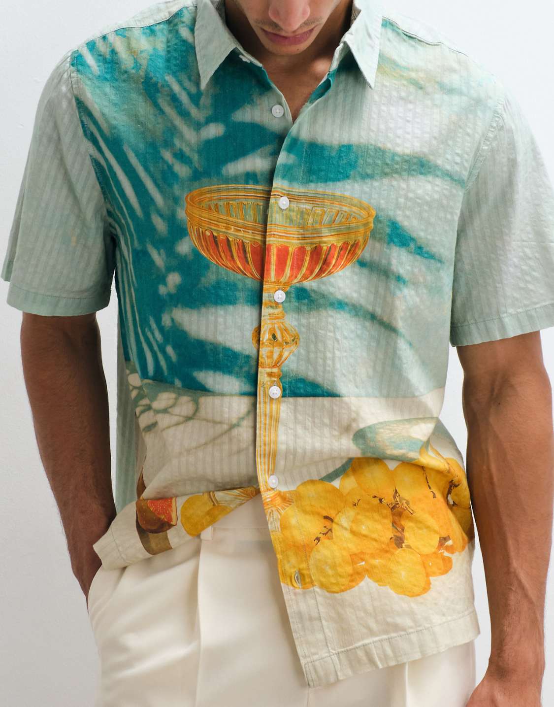 Asos Relaxed Fit Seersucker Shirt With Placement Print