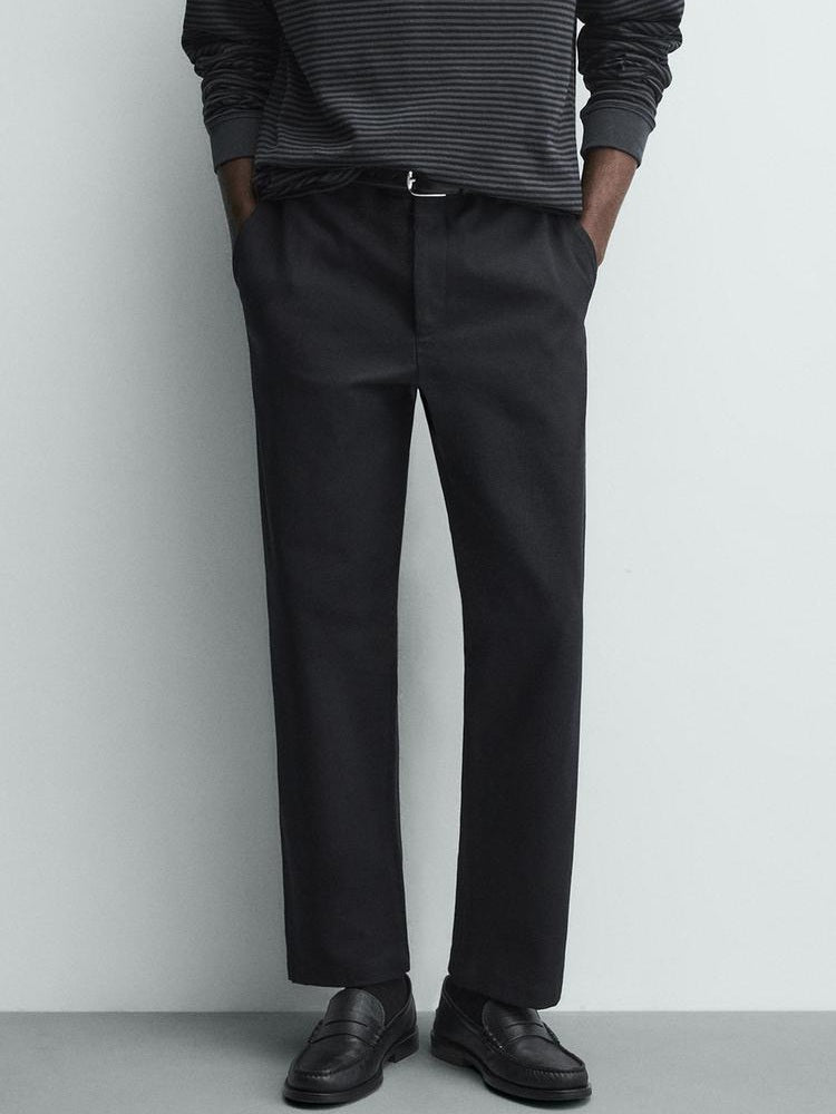 Zara Regular Fit Textured Pants in Navy
