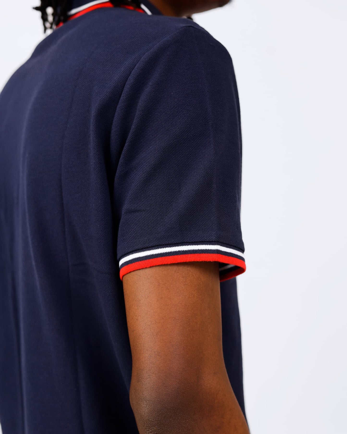 Navy Tipped Pique Cotton Polo Shirt