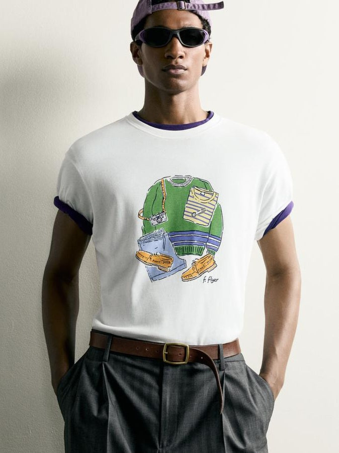 Zara Regular Fit Contrast Print T-Shirt