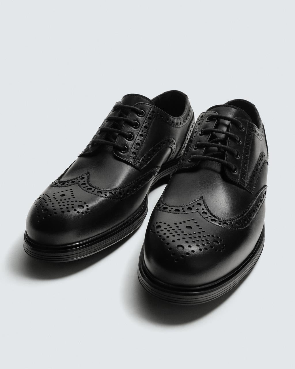 Zara Black Derby Leather Brogues Shoes