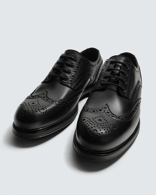 Zara Black Derby Leather Brogues Shoes
