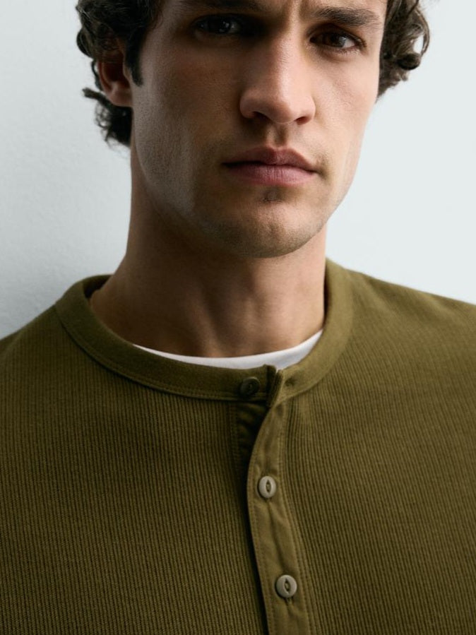 Zara Regular Fit Textured Henley T-Shirt