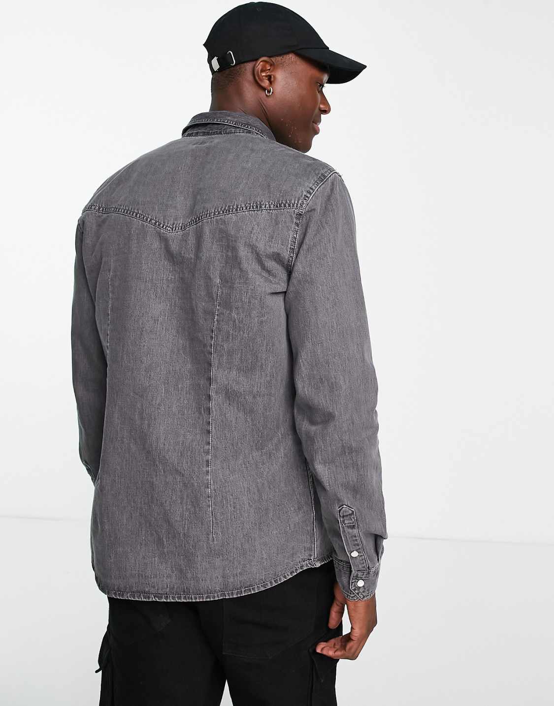 New Look Regular Fit Western Denim Shirt in Grey