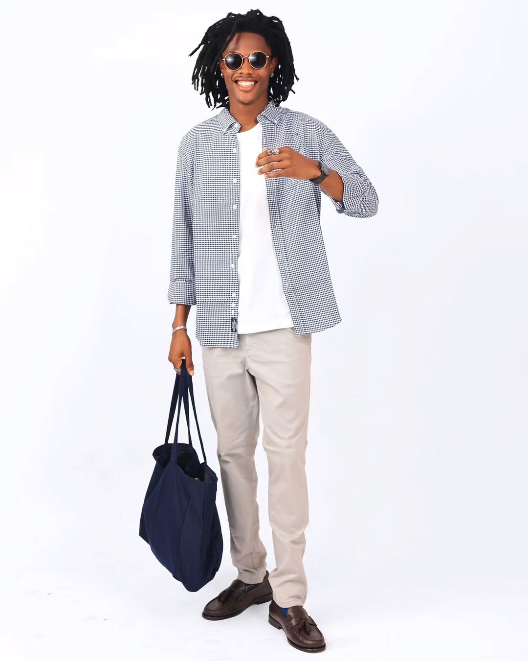 Navy Gingham Check Shirt