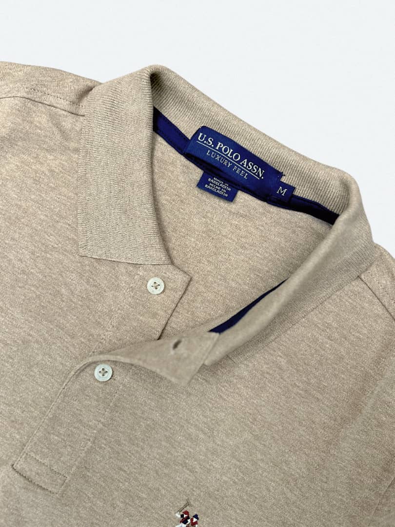 Regular Fit Cotton Polo Shirt in Beige