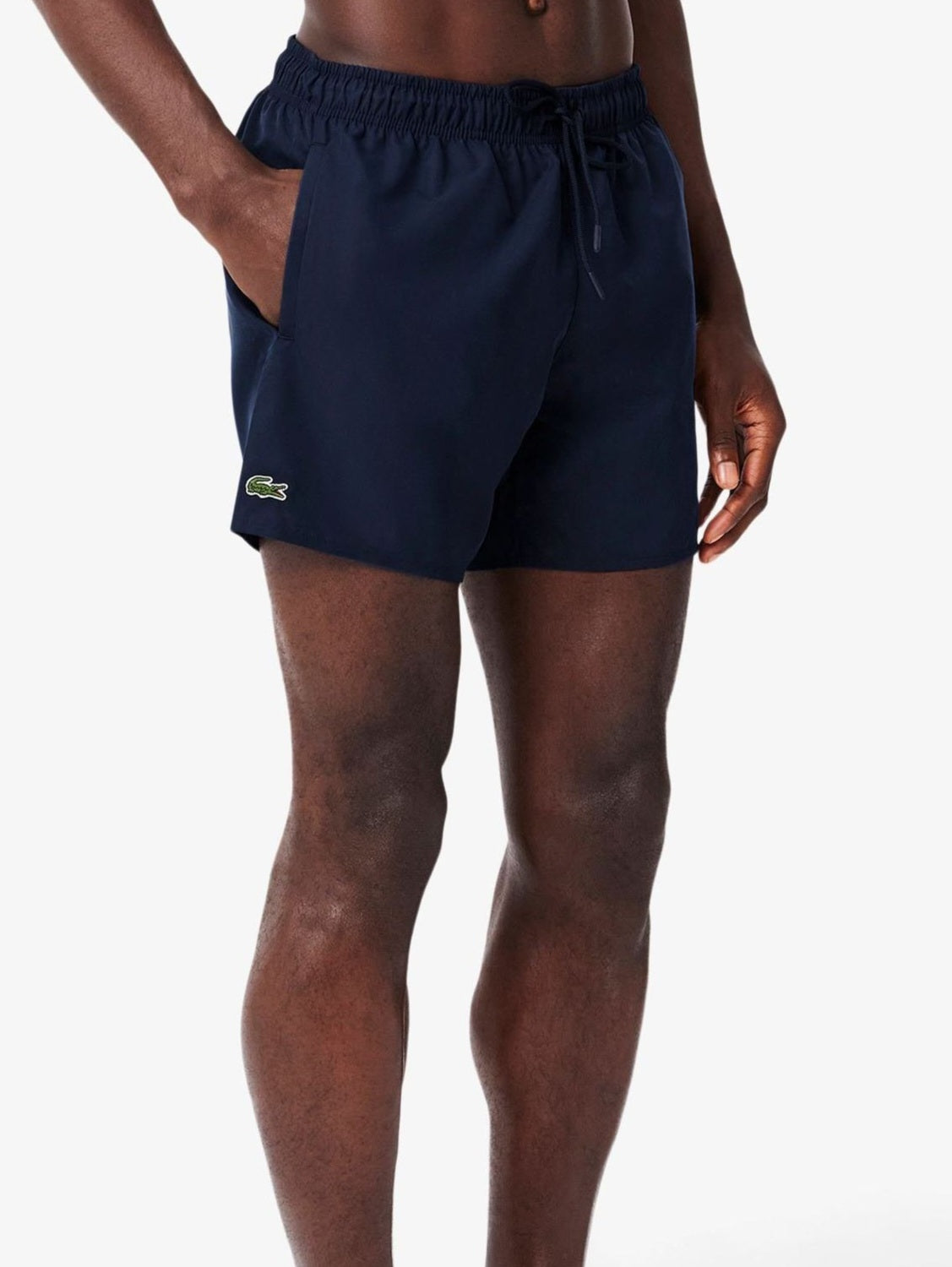 Lacoste Regular Fit Polyester Mid Length Mono chrome Swim Trunk In Navy