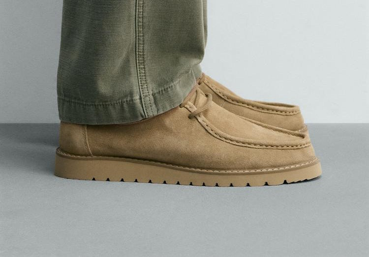 Zara Leather Moc Toe Shoe In Beige