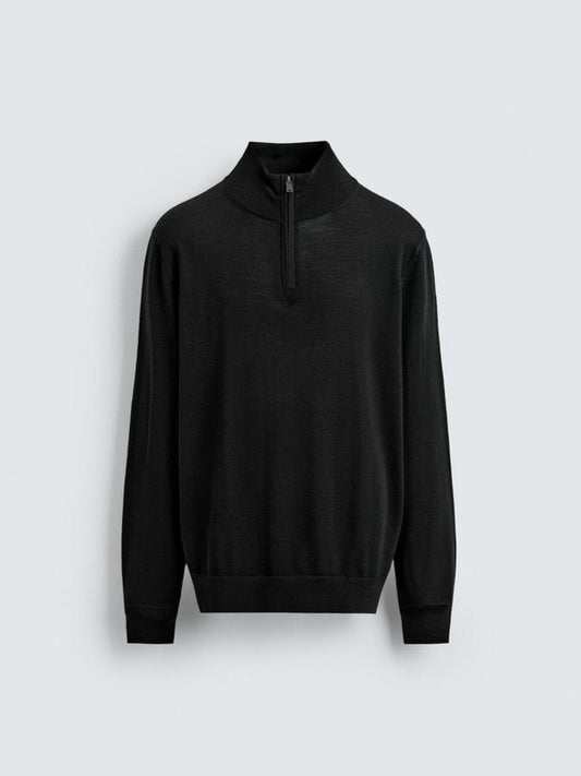 Zara Regular Fit Wool Quarter-Zip Jumper Sweater In Black